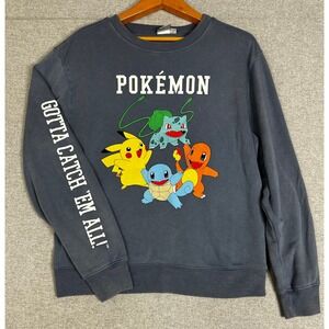 VTG Y2K Pokémon Sweatshirt Mens XL Blue Pikachu Bulbasaur Squirtle Graphic